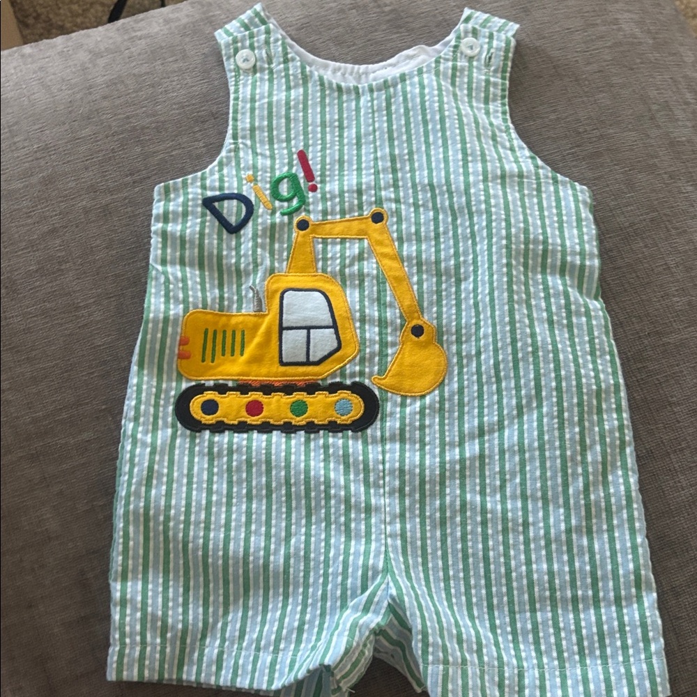 Good Lad Green Striped Digger Romper